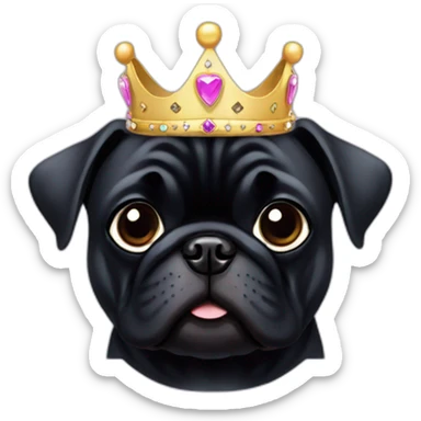 Black pug dog wearing a princess crown sticker