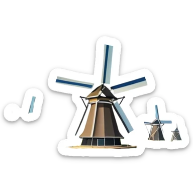 Cinematic Realistic Kinderdijk Windmills Landmark Emoji, showcasing traditional Dutch windmills aligned along a tranquil canal, with lush green fields, soft ripples in the water. sticker