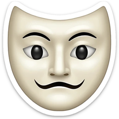 Half happy half sad solo white theater mask with hollow mouth and hollow eyes sticker