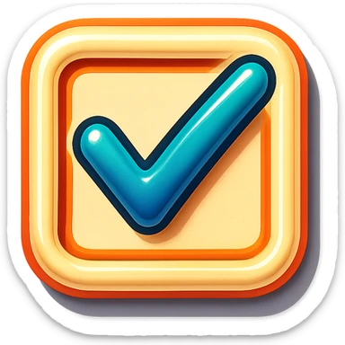 checkbox with a check mark, retro sticker style, beige outline, no solid fill, light shadow, transparent background sticker