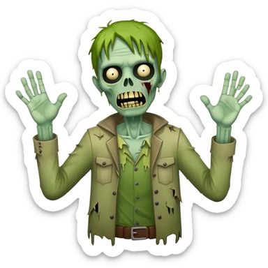green zombie with both hands raised in the air sticker