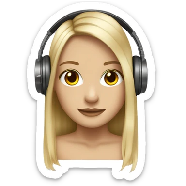 blonde dj girl straight hair with beige headphones sticker
