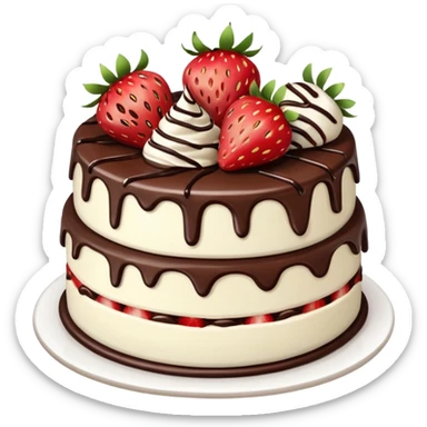 white cake with strawberries and chocolate drizzle sticker