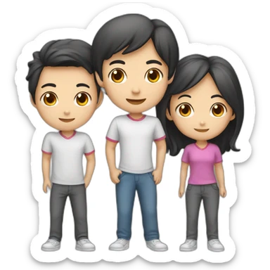 team of 3 asian friends (2 boys and 1 girl) sticker
