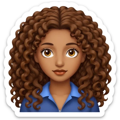 mujer morena cabello rizado largo castaño, ojos oscuros sticker