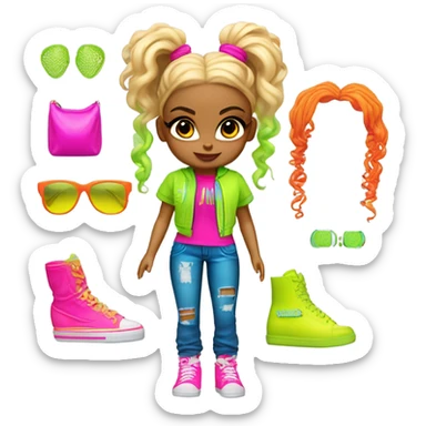 A bratz wearing 90s style neon clothing sticker