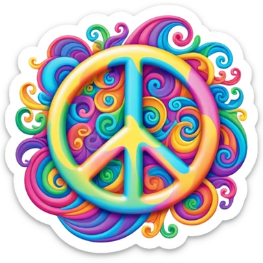 Brightly colored Psychedelic word, “Peace” sticker