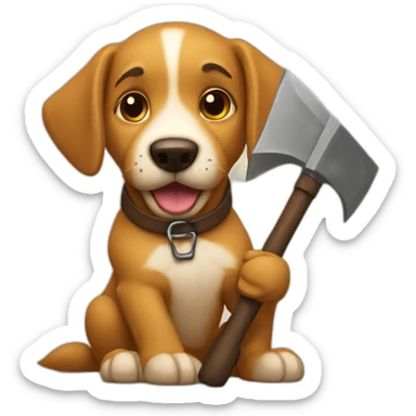 dog hold a pickaxe sticker