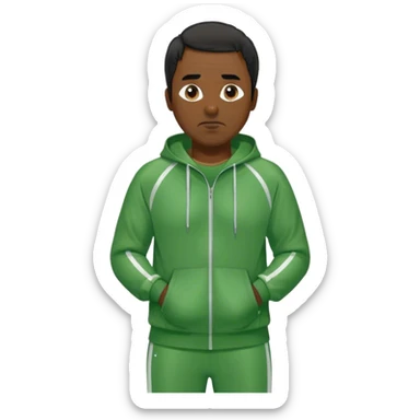 Kim is a middle-aged man, around 40 years old, green tracksuit.  His black hair, is unkempt and damp with sweat. sticker