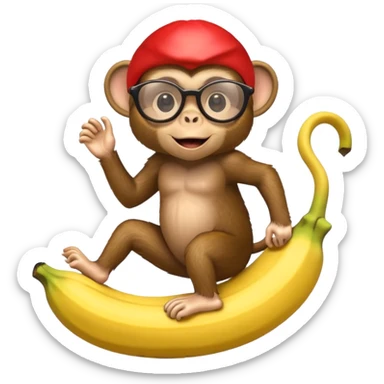 A monkey with cool glasses riding on a banana sticker