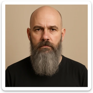 a bald man with a long grey beard, neutral expression, simple background sticker