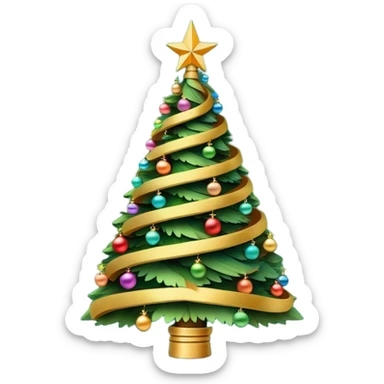 a christmas tree made in shape of a green spiral. a golden star at the top, very whimsical sticker