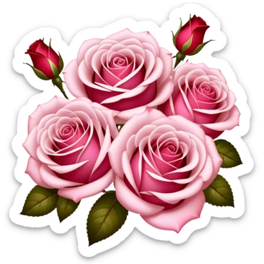 Soft pink champagne roses intertwine with glistening rubies, blending elegance with warmth. The delicate petals and deep red gems create a luxurious, romantic scene. sticker