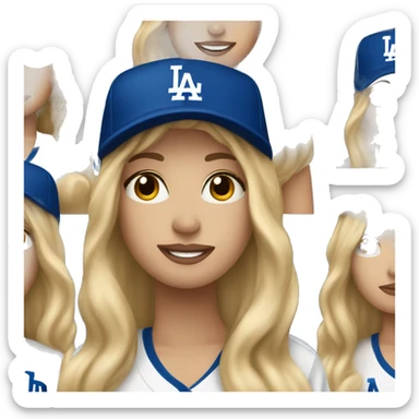 Long blonde hair woman wearing a Dodgers hat sticker