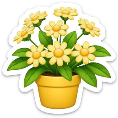 Vibranium shrub  in emoji format. I bunch of yellow whitish flowers with green leaves behind. Minimalistic. sticker
