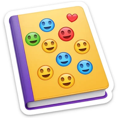 A textbook with emoji words on the cover sticker