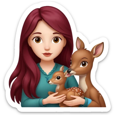 Beautiful burgundy long haired girl and baby deer sticker