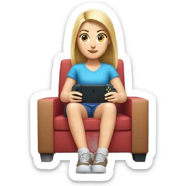 A white girl is sitting and playing a Nintendo Switch sticker