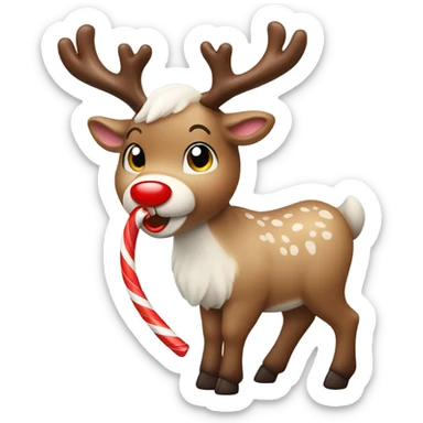 Reindeer eating a candy cane sticker