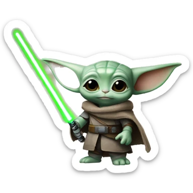 Grogu from The Mandalorian with a green lightsaber sticker