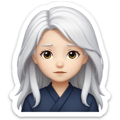 white haired girl with long hairs black eyes chibi with different emotions sticker