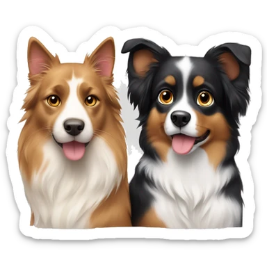 A calico cat next to a black and tan Australian Shepard dog sticker