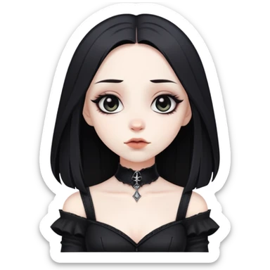 gothic girl with wide shoulders, small chest, black clothes, pale skin sticker