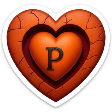 Can you make a dark orange heart with a dark red letter in the middle in a gothic style, the letter is P sticker