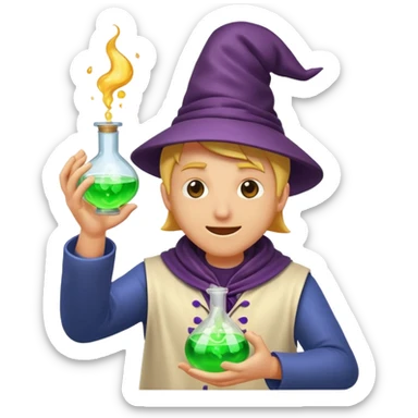 human alchemist winking while swirling glowing potion sticker
