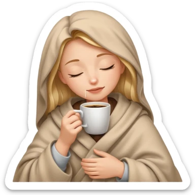 Girl inside a blanket sipping coffee eyes closed sticker