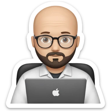 Bald white guy with black chin and jaw beard who works remotely with data sticker