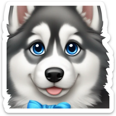 siberian husky puppy with black and white fur with blue eyes sticker