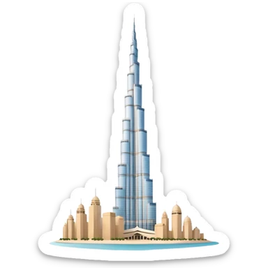 Burj Khalifa in coconut beige color, emoji style, simple and clean, minimalism, soft tones sticker