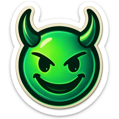 devil emoji, neon green and black colors, elegant horns, sinister smile, modern neon goth aesthetic, neon palette, vibrant neon style sticker