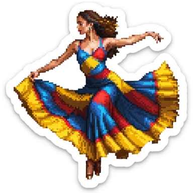 Colombian salsa dancer woman in flowing dress, dynamic dance pose, vibrant colors sticker