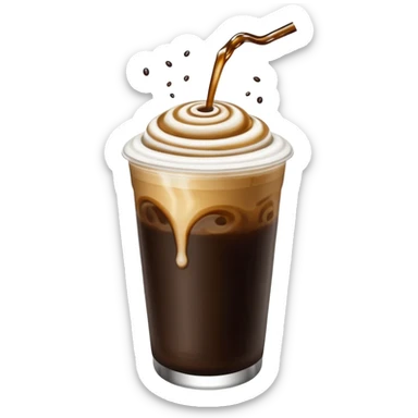 Trippy space background with a floating cup of cold coffee sticker