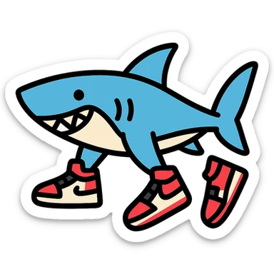 fun and bold colored outlined icon of a shark wearing Air Jordans on its fins and tail sticker