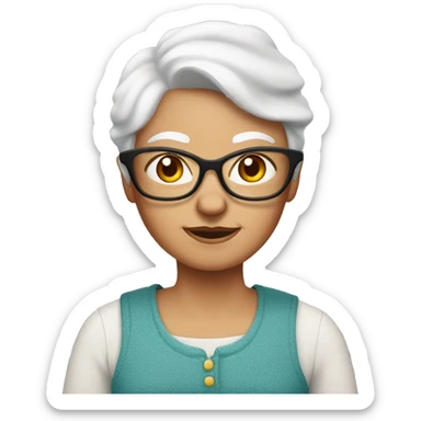 White Grandma emoji, wearing cat-eye shaped rim glasses and red hair sticker