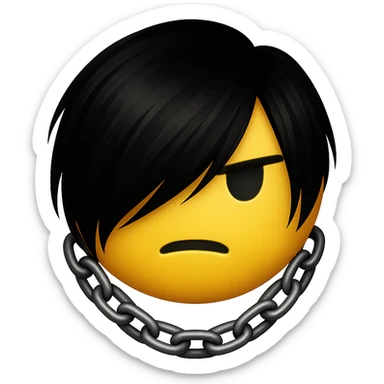 emo emoji, black and silver chain, mysterious and modern, no background sticker