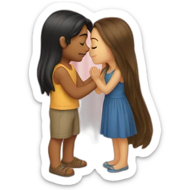 a boy with curtains kisses a girl with long hair. sticker
