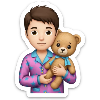 rock & roll fan wearing pajamas and holding a teddy bear sticker