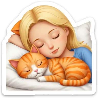 Blond girl sleep Orange cat  sticker