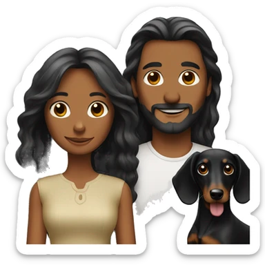 Couple with two long-haired black dachshunds sticker