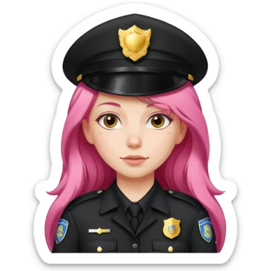 Female POLICE IN black, long pink hair sticker