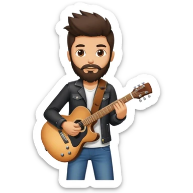 A rocker brunette boy with a beard a guitar sticker