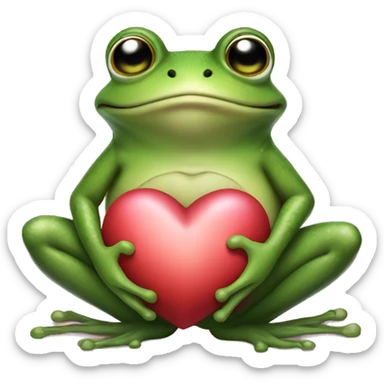 A frog holding a big heart sticker