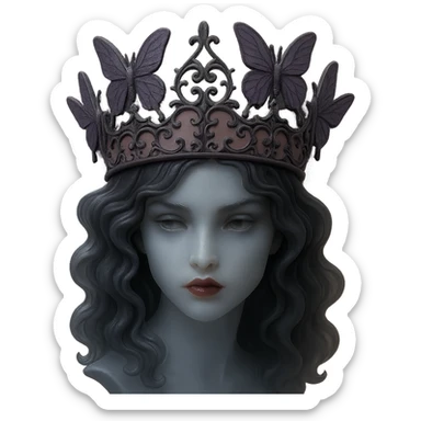 Change the butterfly crown to a darker matte pink base with purple butterflies and gothic filigree, mysterious and elegant. Keep the background transparent. sticker