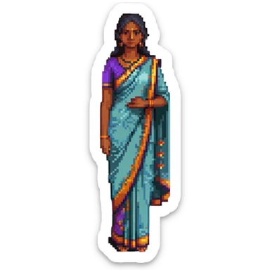 Indian mother in a saree, simple and cute pixel art style sticker