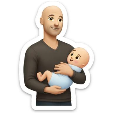 bald man with baby in his arms sticker