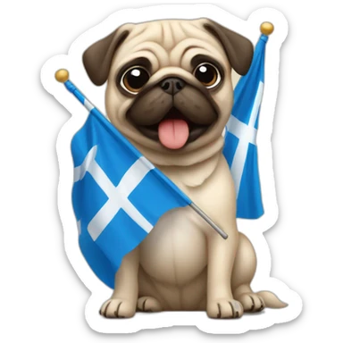 pug holding a big finland flag sticker